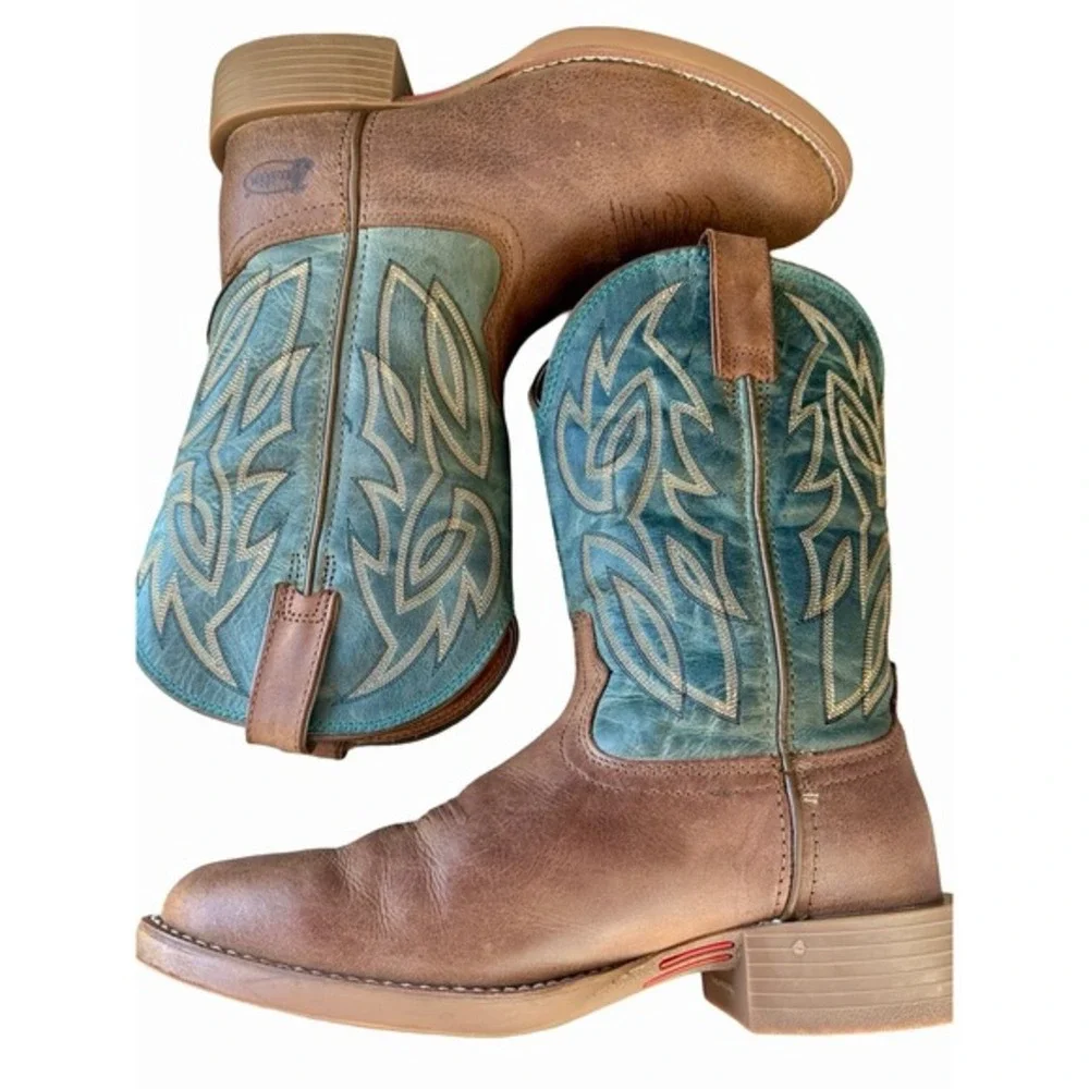Justin SE7533 Rendon Western Cowboy Boots Brown Green Square Toe Men's 9D